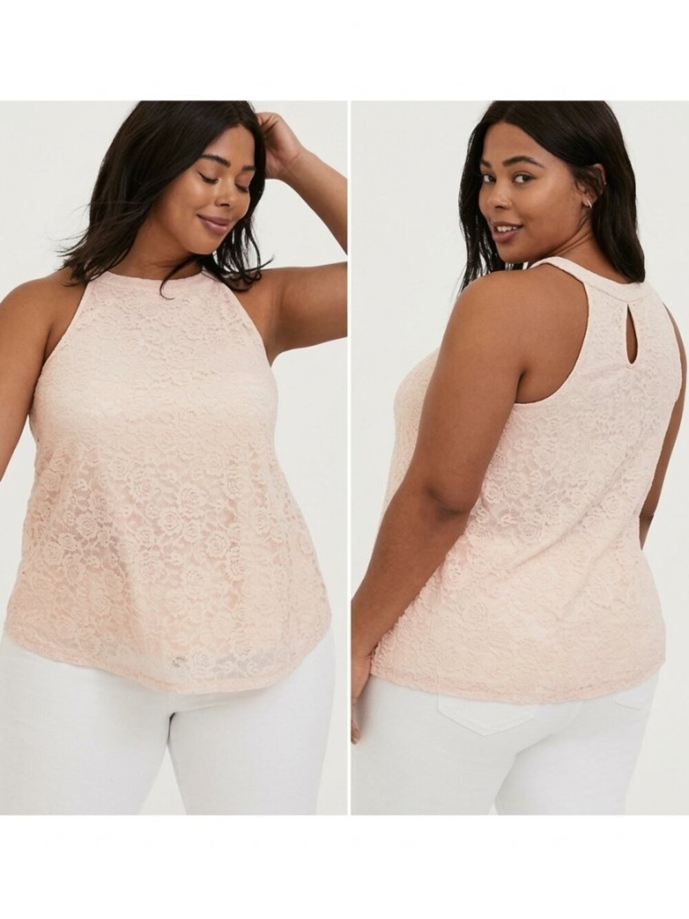 TORRID 1 Plus Size Light Pink Floral Lace Goddess Tank Blush Sleeveless Coquette